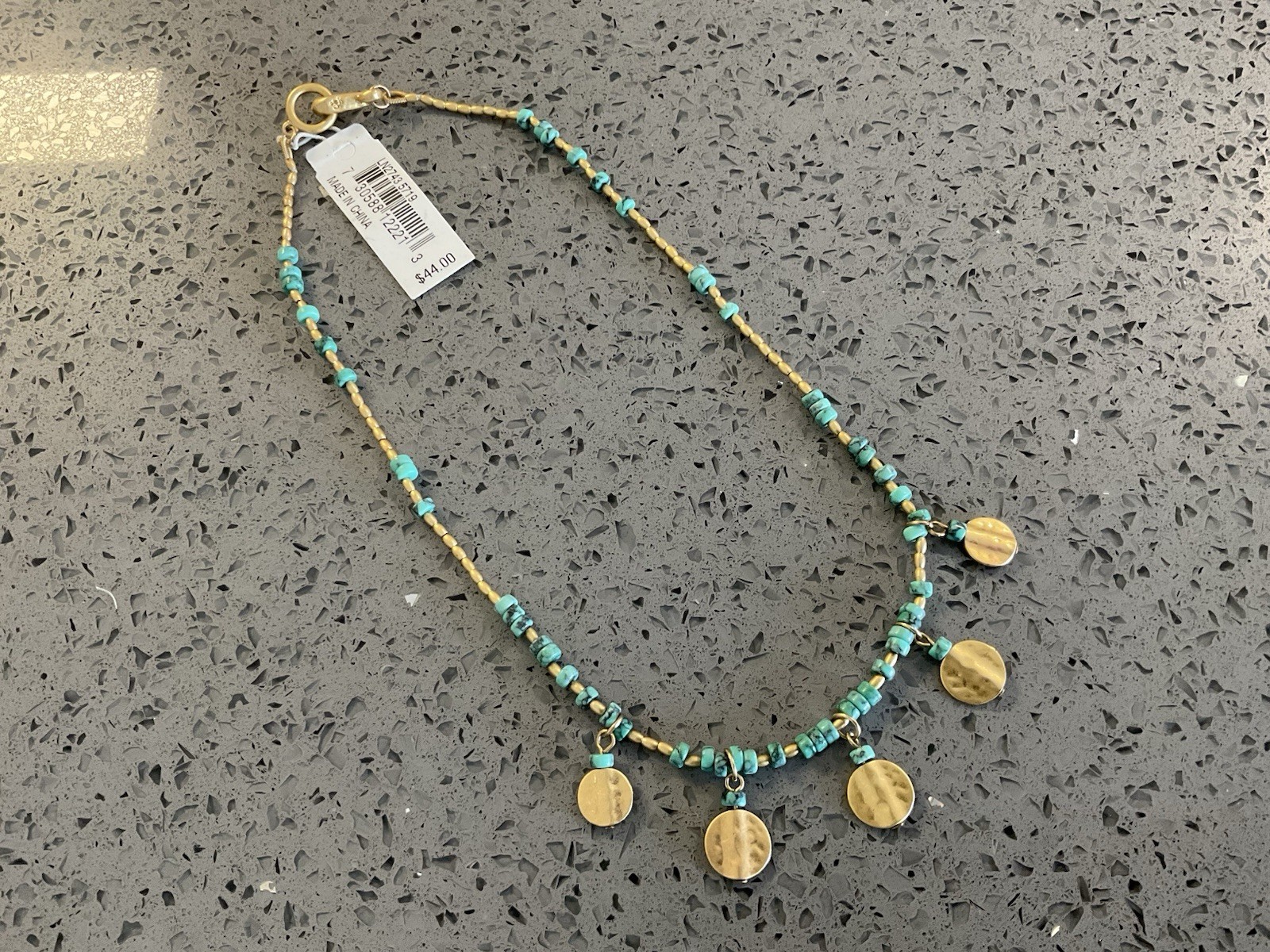 RALPH LAUREN FAUX TURQUOISE Necklace Gold plated Beads Toggle Clasp