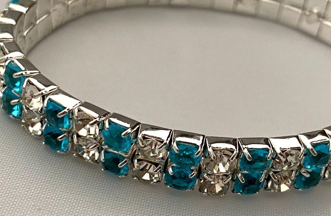 SILVERTONE METAL STRETCH BRACELET 2 ROWS of CLEAR & COLOR CRYSTALS SELECT COLOR