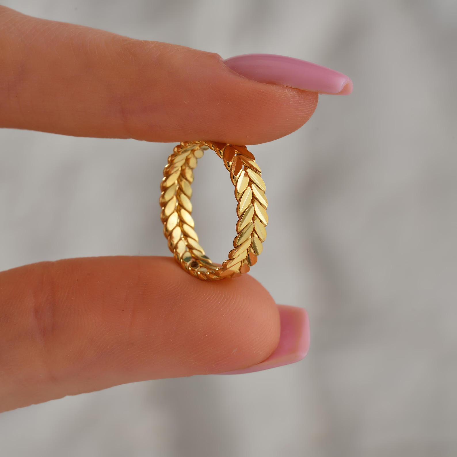 Wheat Pattern Ring Handmade Engagement Ring Gold Plated 925 Silver Ring