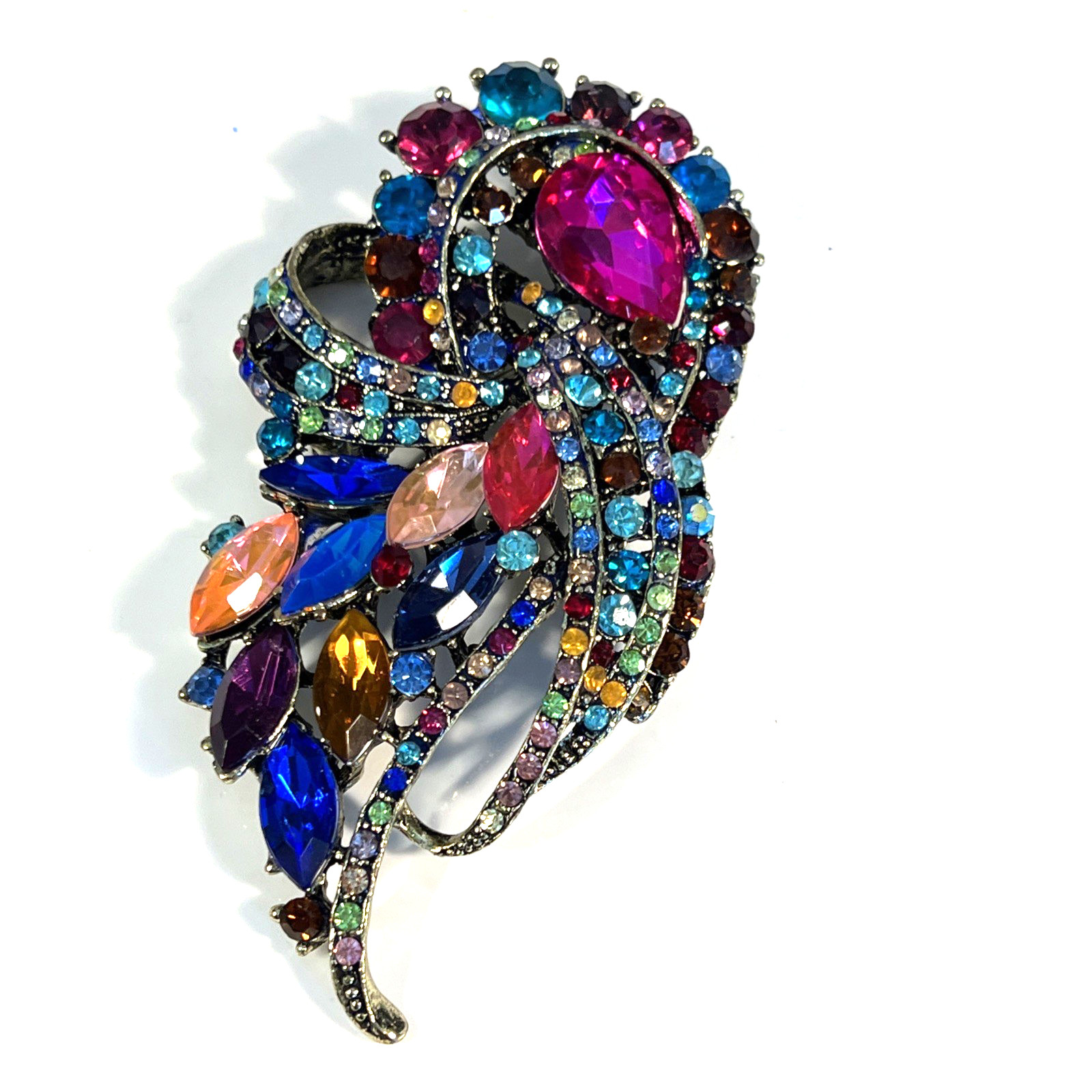 Fancy Vintage Inspired Colorful Sparkle Rhinestone Brooch Pin 3.5 Inches