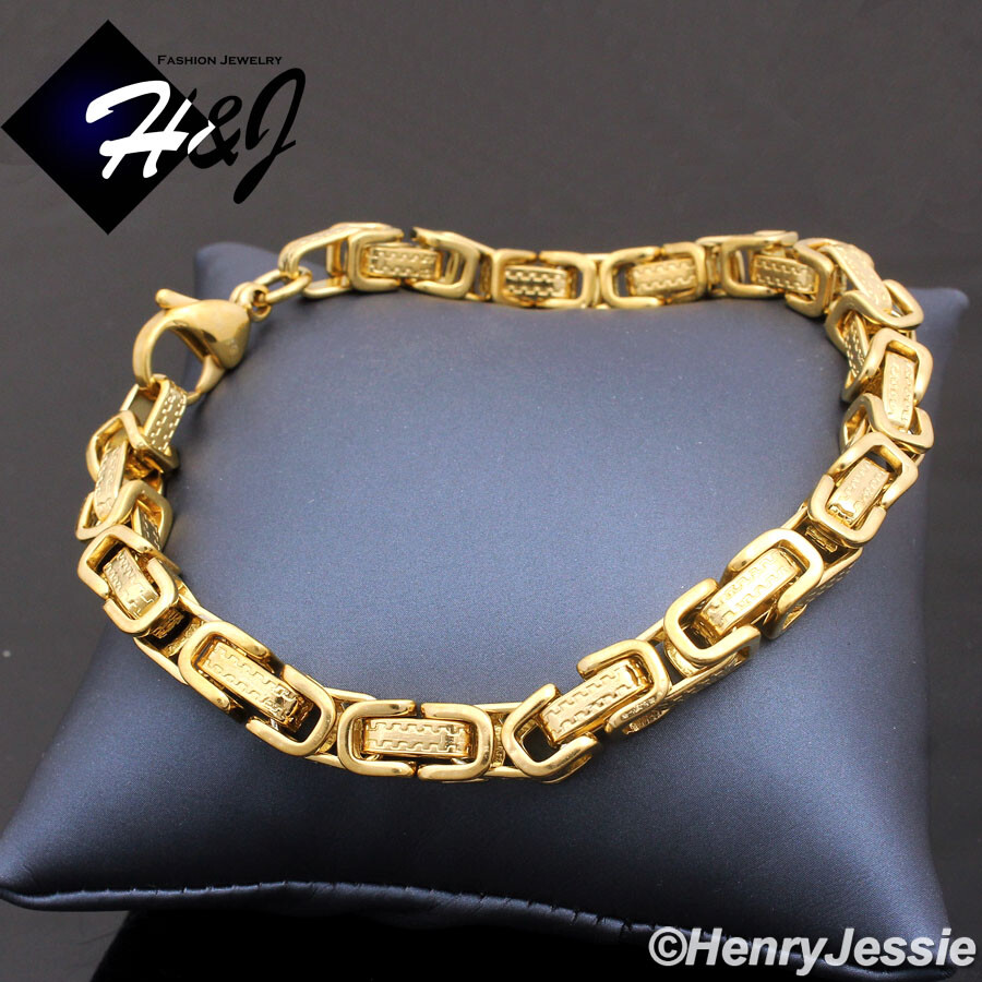 7.5-11″MEN Stainless Steel 6.5mm Gold Plated Byzantine Box Link Chain Bracelet*T