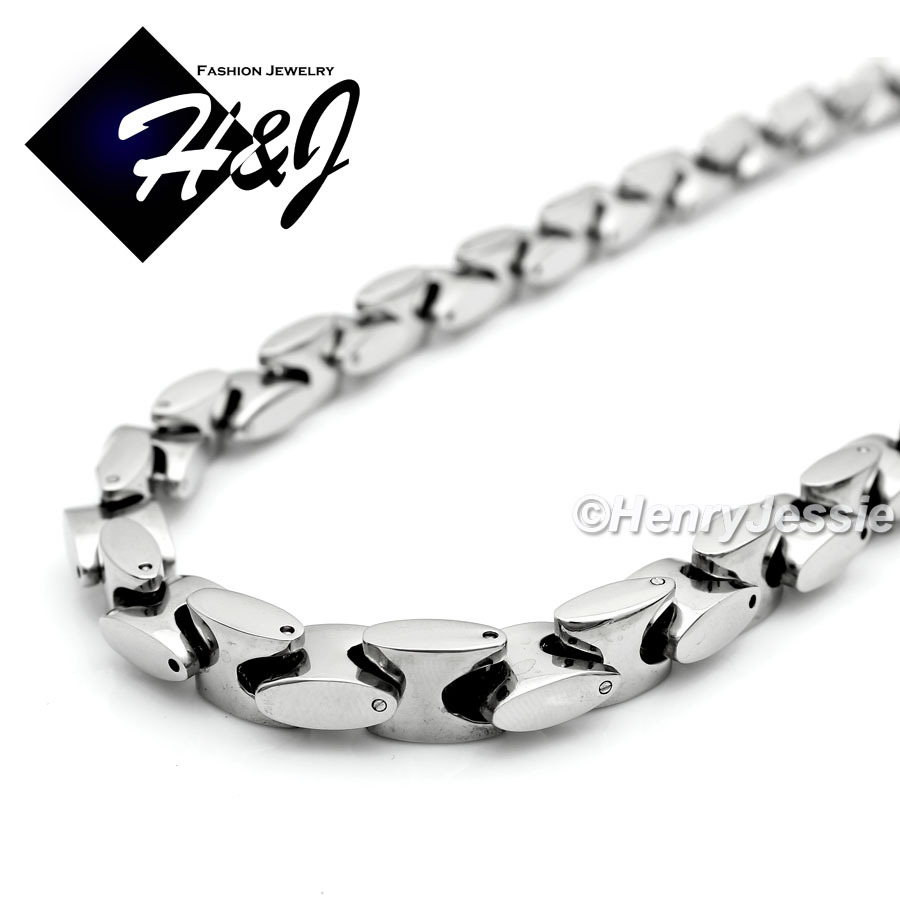18″-40″MEN Stainless Steel HEAVY 8mm Silver Interlock Bones Link Chain Necklace