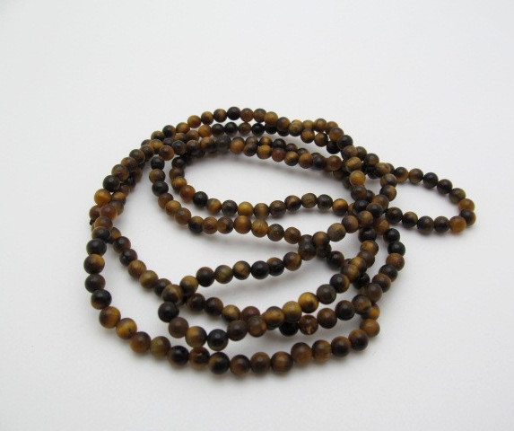 Vintage Tigers Eye Natural Stone 4.5mm Round Ball Necklace 35 In