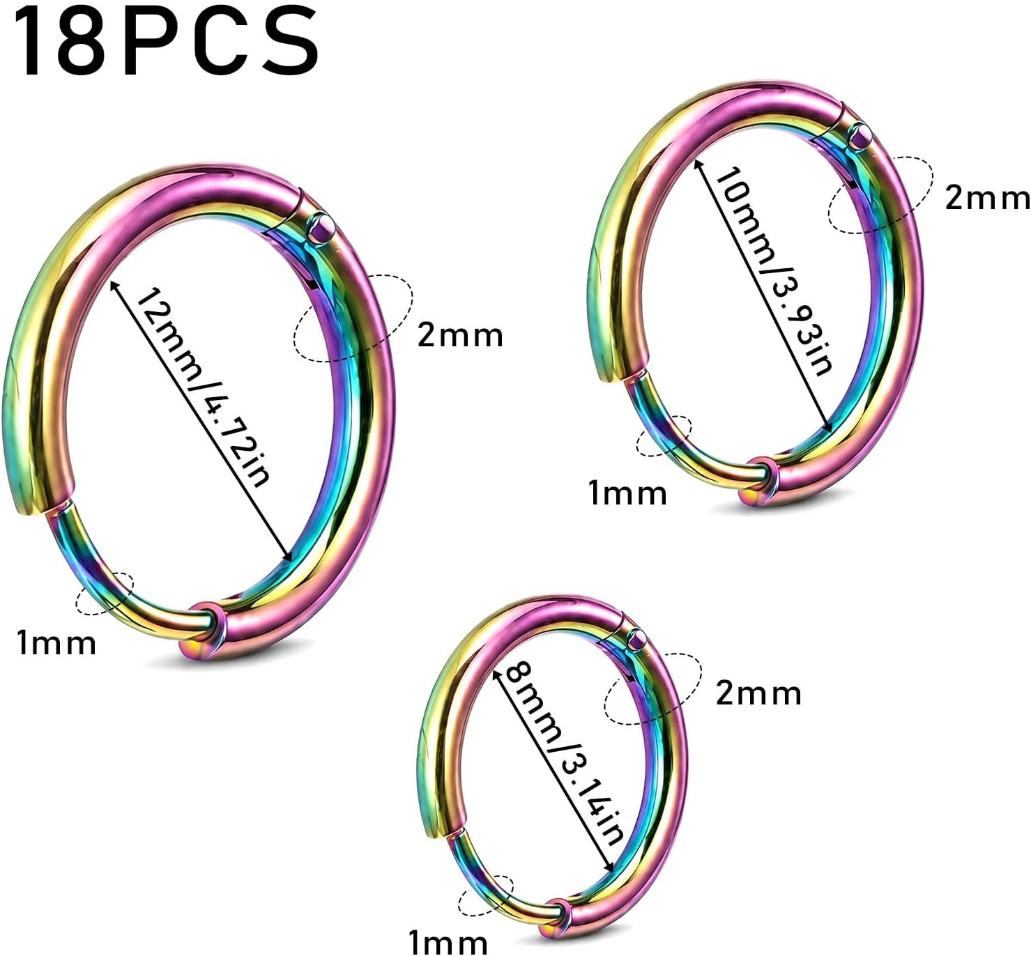9 Pairs Stainless Steel Small Hoops Earrings, 8Mm 10Mm 12Mm Hoops Earrings Set f