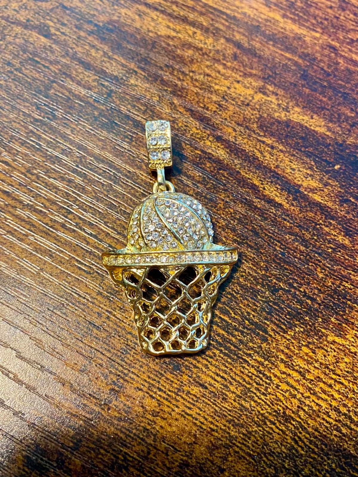 Iced 14K Gold Tone Basketball Hoop Pendant Rhinestone Sports Hip Hop Jewelry