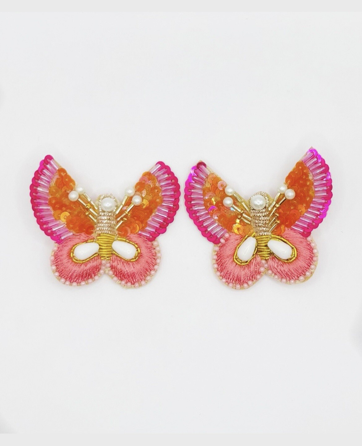 Butterfly Pink And Orange Beaded Statement Earrings