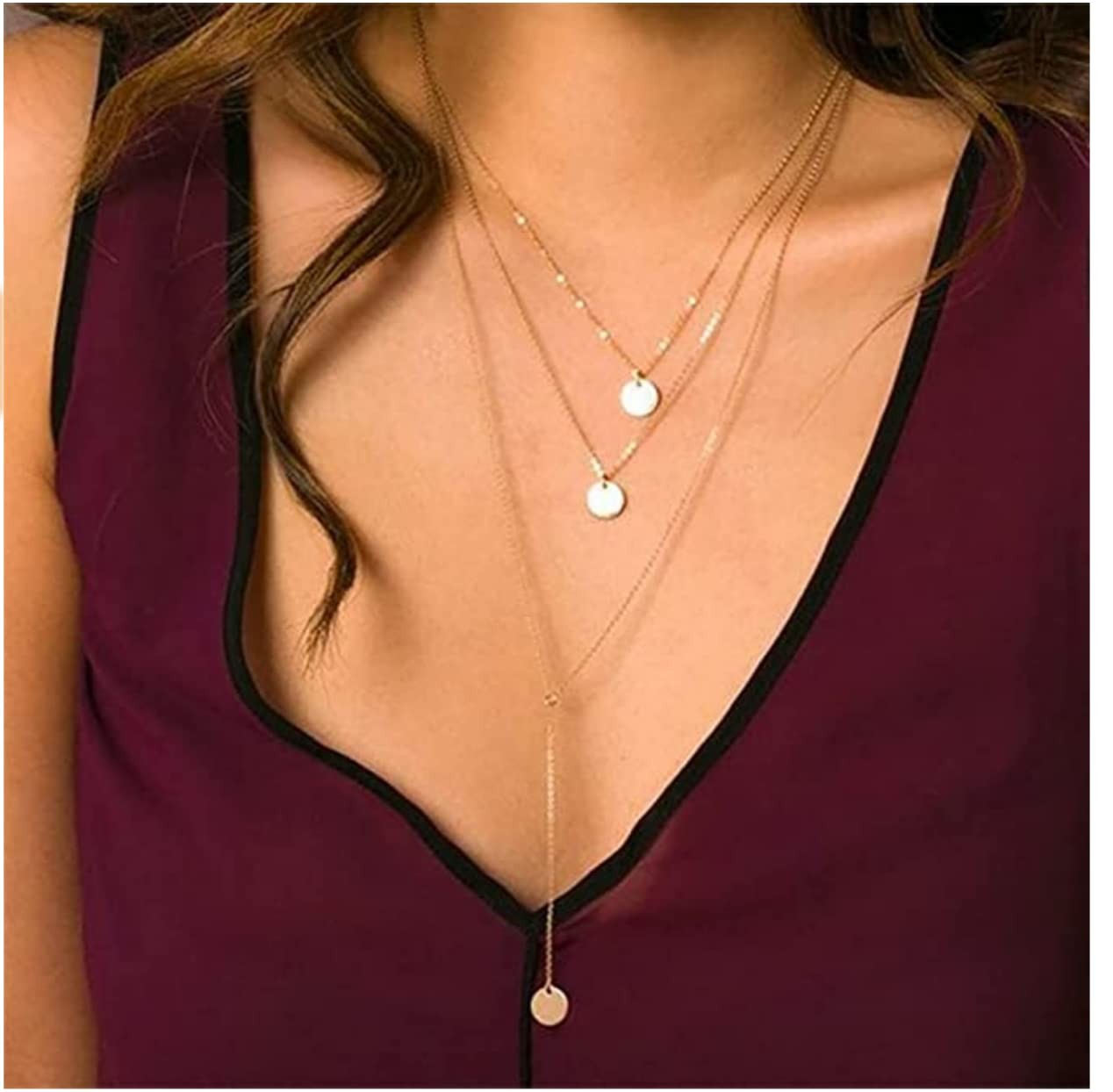 Fdesigner Fashion Layered Long Necklace Coin 1 Count (Pack of 1), Gold