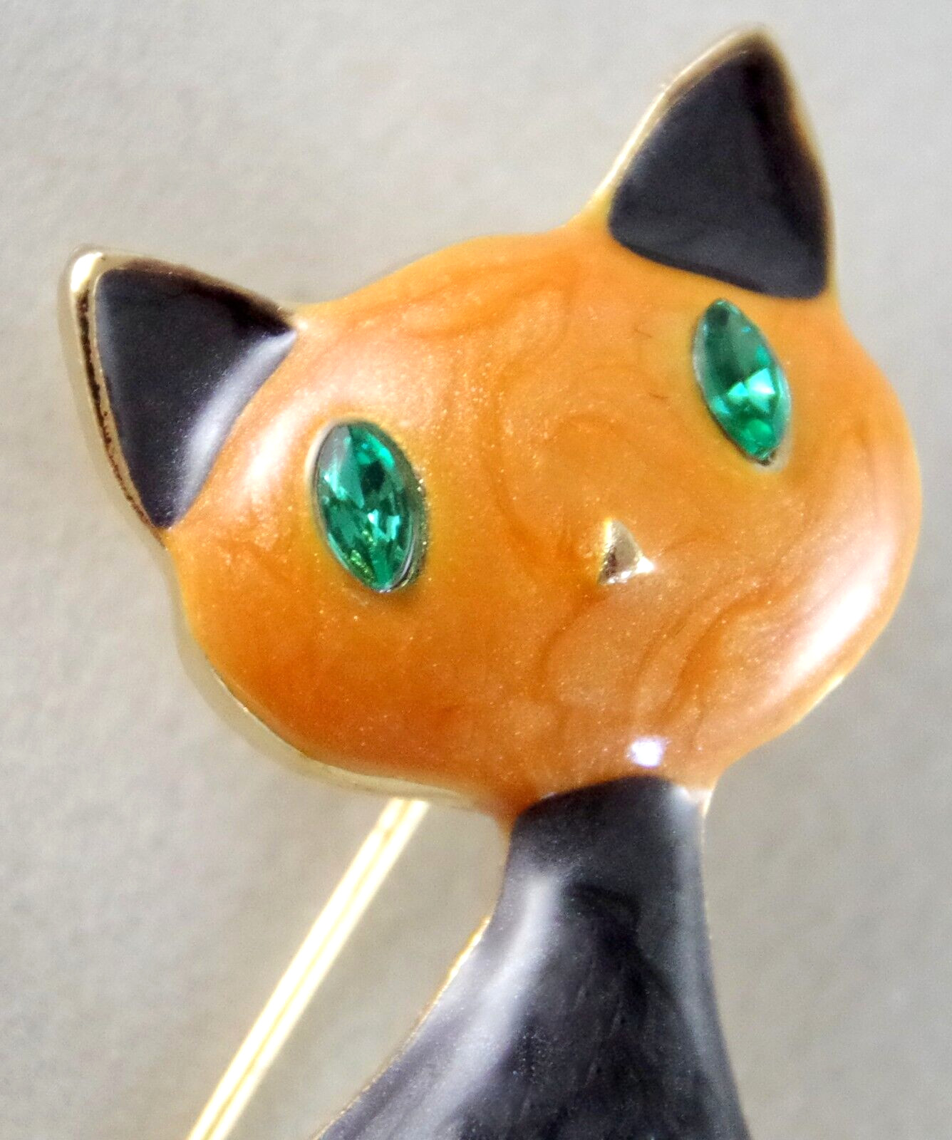 2″ ORANGE & BLACK CAT RHINESTONE EYES ENAMEL GOLD HALLOWEEN BROOCH PENDANT COMBO