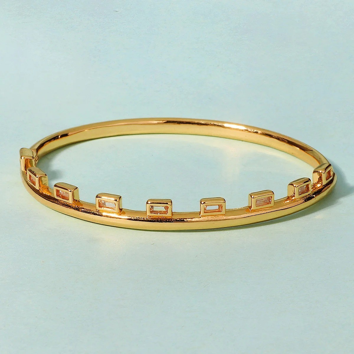 14k Yellow Gold plated Open Nail Bolt Trendy Bracelet AAA quality cubic zirconia