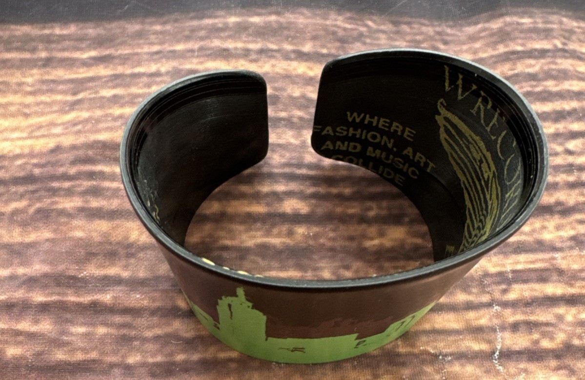 Wrecords by Monkey Vinyl Record Cuff Bracelet Black Brown and Green
