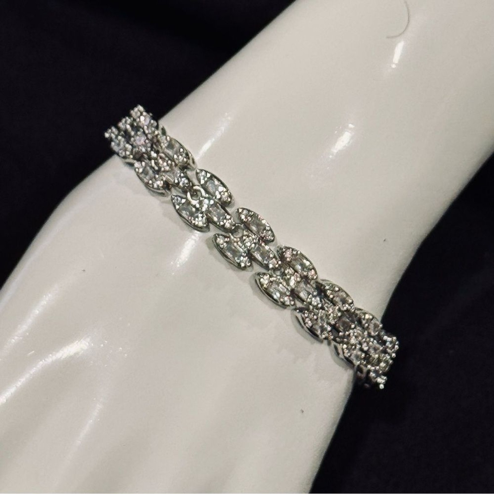 Boutique VVS CZ SS Plated Stainless Steel Marquise Link Tennis Bracelet 5.75in
