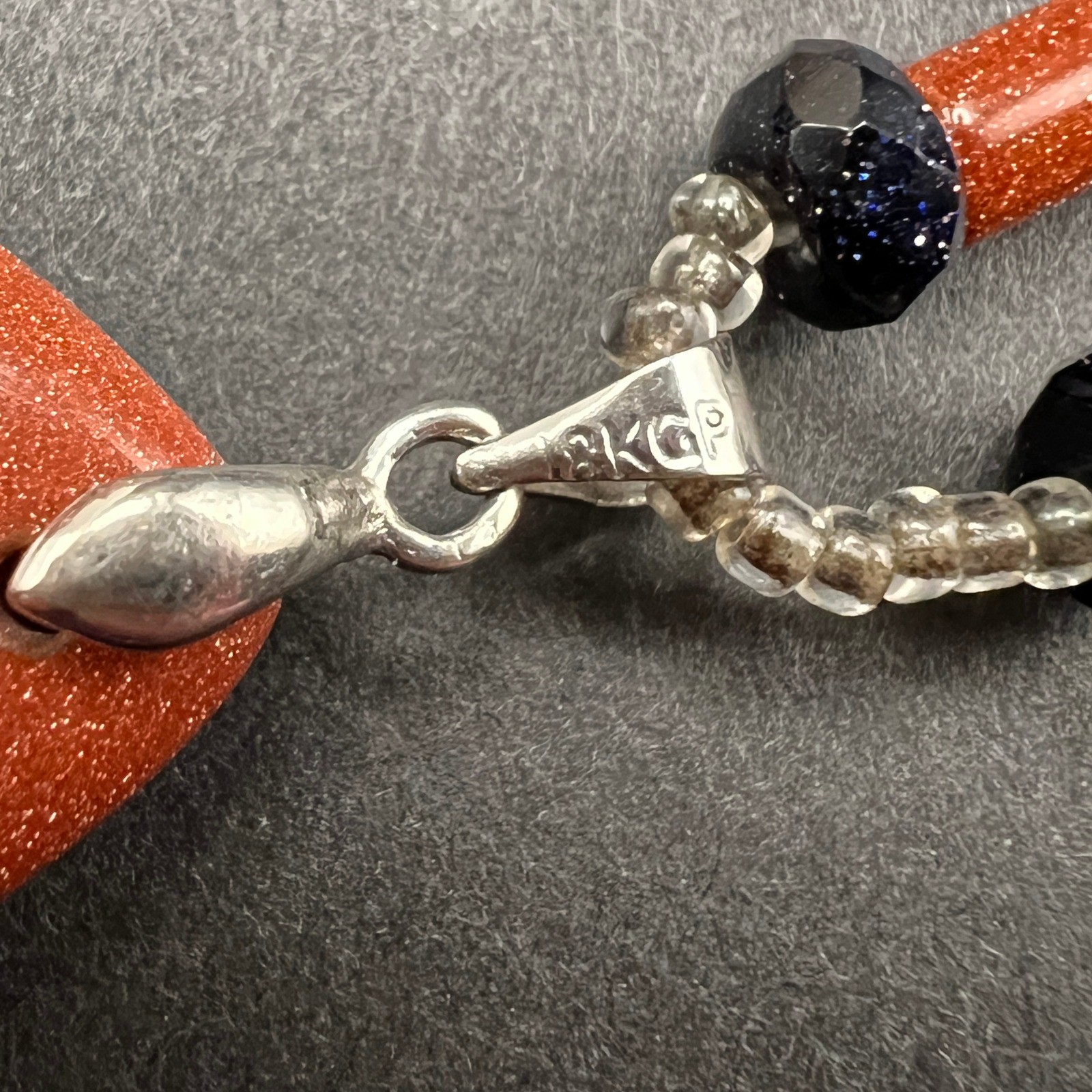 Goldstone Beaded Necklace Silver Tone Brown Blue Boho 24″