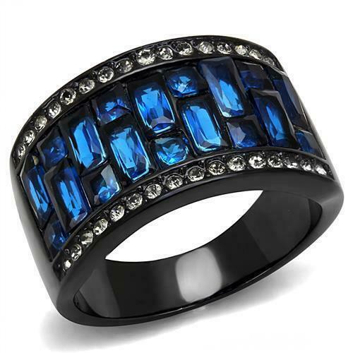 Classy Synthetic Blue Montana Cocktail Black Ip Fashion Ring 5 6 7 8 9 10 Tk3058