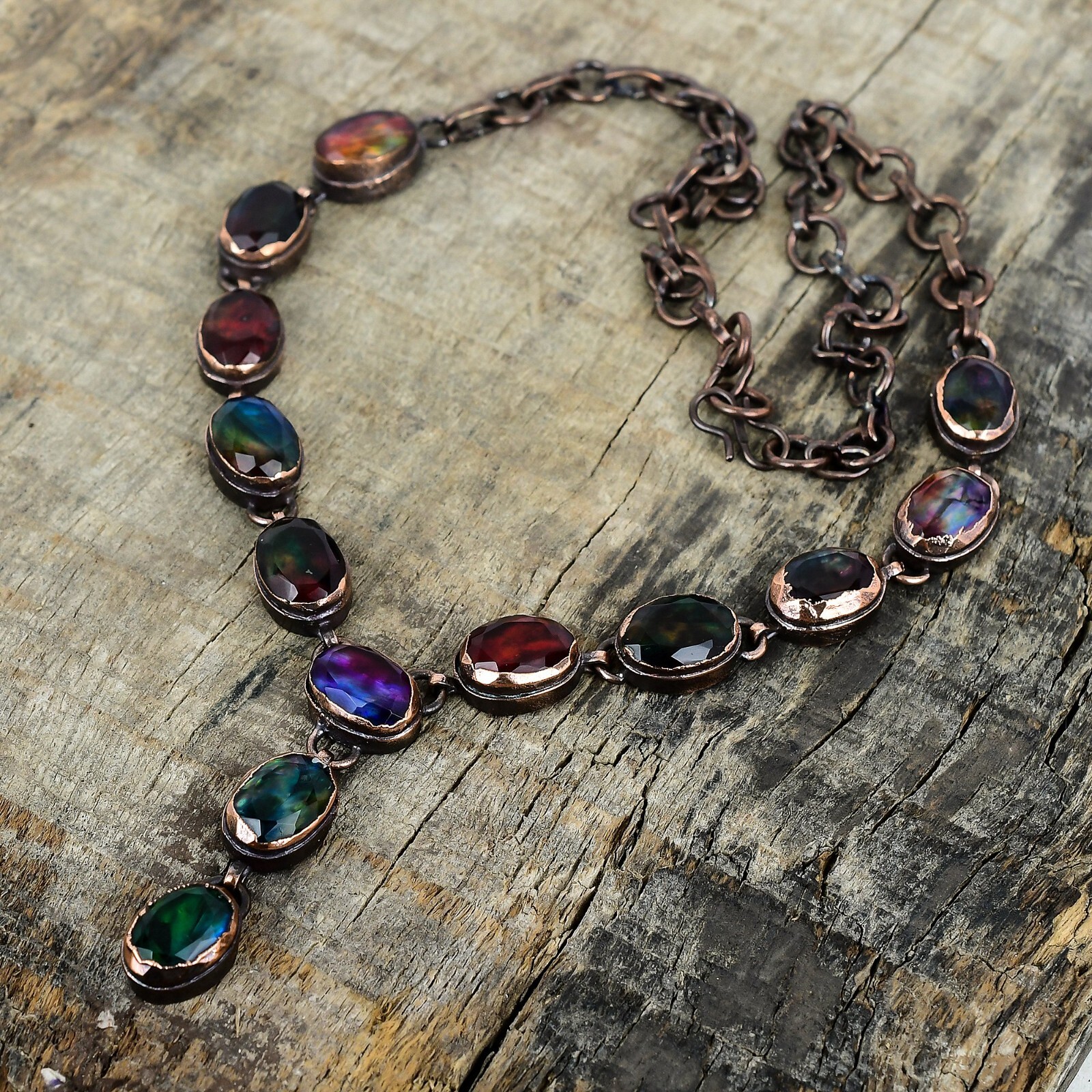 Valentines Deal Natural Ammolite Electroformed Chain New Necklace Jewelry Copper