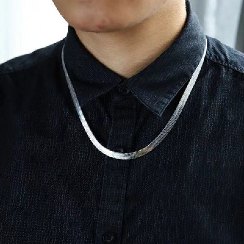 Titanium Steel Necklace Flat Snake Chain Heavy Collarbone Chain Sweater Chain
