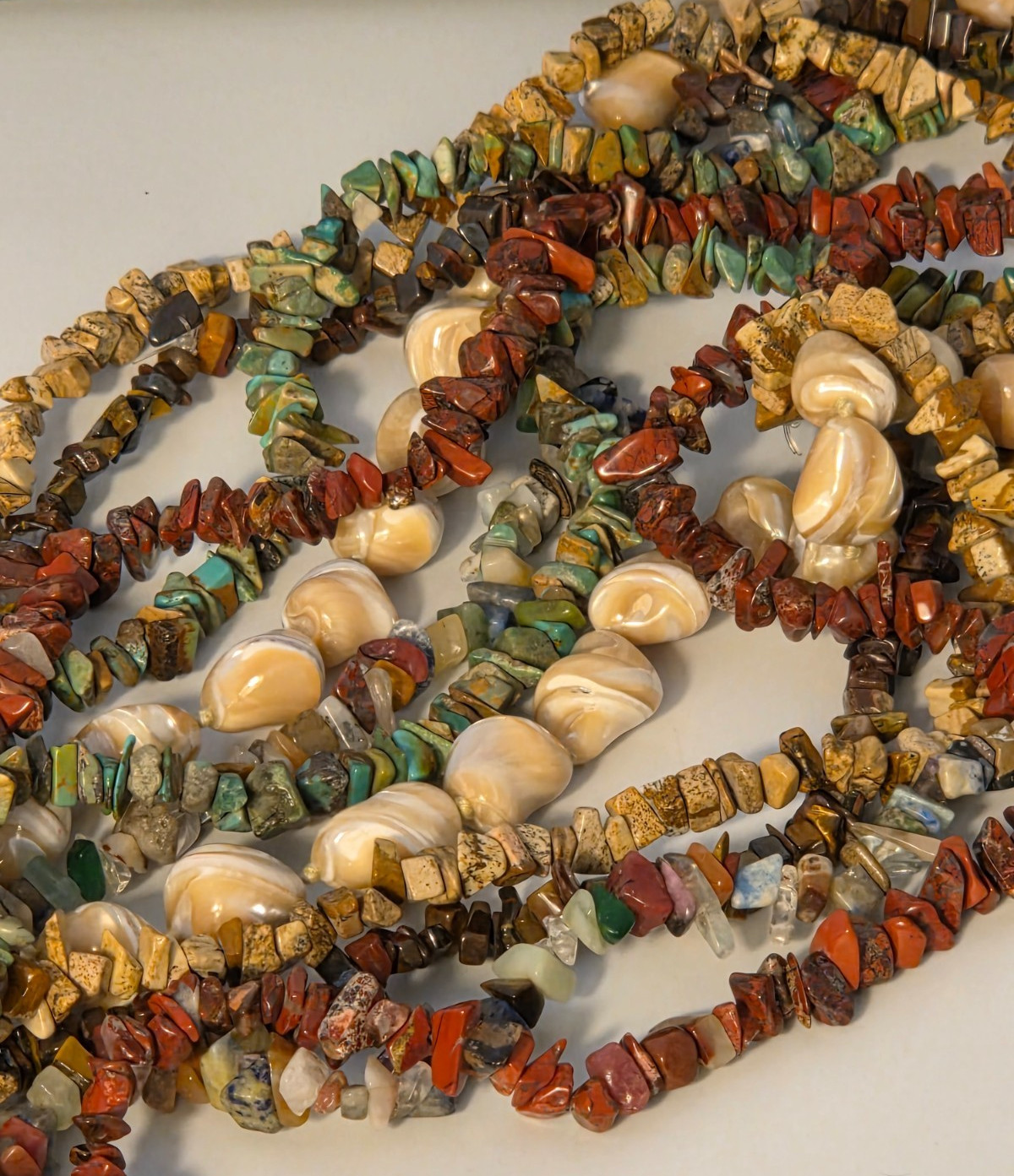 Lot of 6 Natural Stone Necklaces Chipped Beads Brown Green Beige Multi-Colored