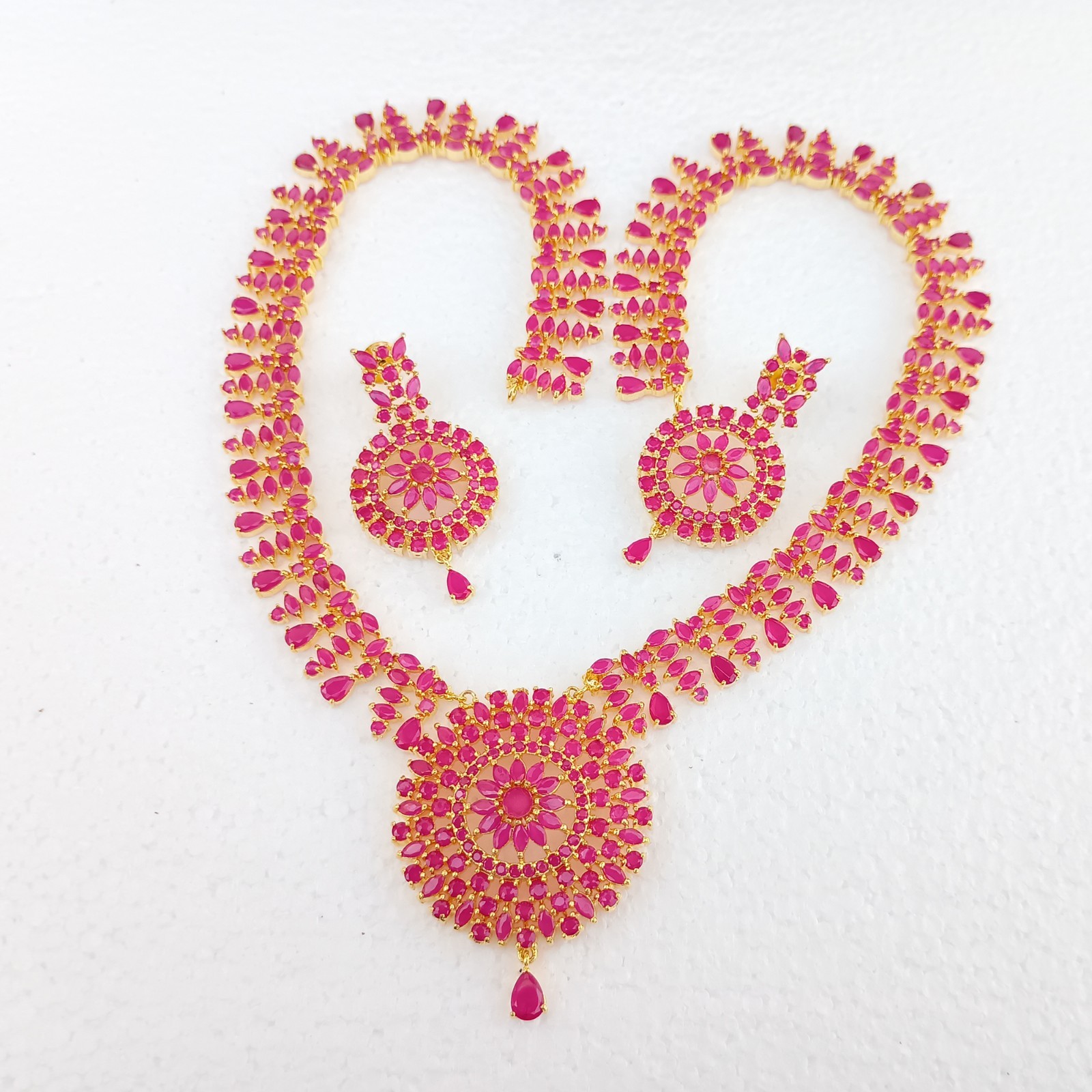 Long Ruby Necklace Set 22K Gold Plated July Birthstone Jewelry Anniversary Gift