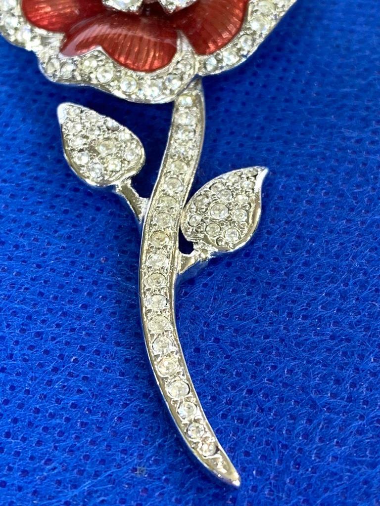 WOW! Signed Bijoux Cascio Silver Tone, Rhinestone & Copper Finish Floral Brooch