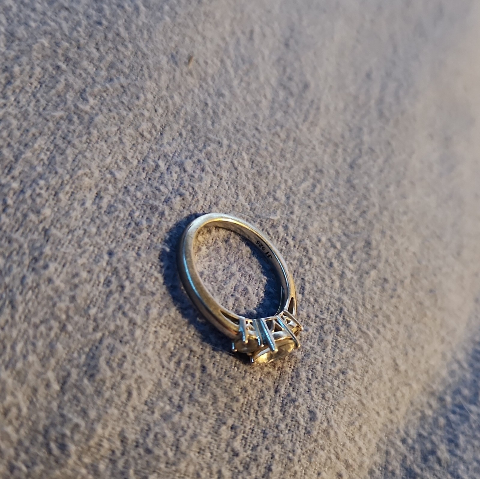 Silver-Tone Metal Band Ring Size 7 with 3 Round White/Clear Stones