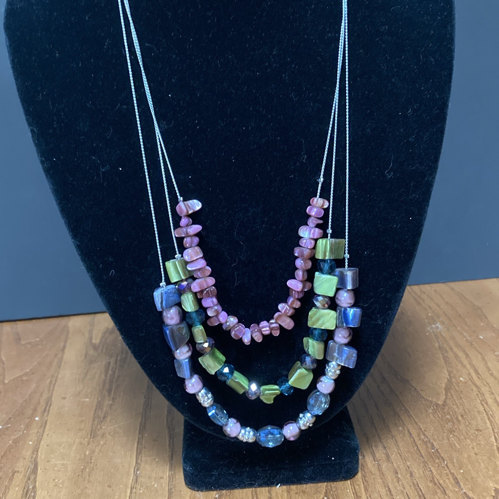 Metal Cable Chain Layered Beaded Necklace Multicolor Adjustable Lobster Clasp