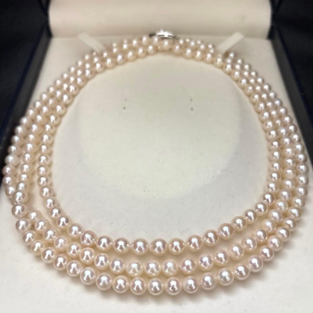 Akoya Pearl Necklace Long 125cm 6.5mm White Triple Strand Silver Clasp
