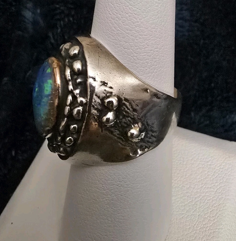 925 Sterling Silver with Lab-Created Opal Weighs 11.3 Grams