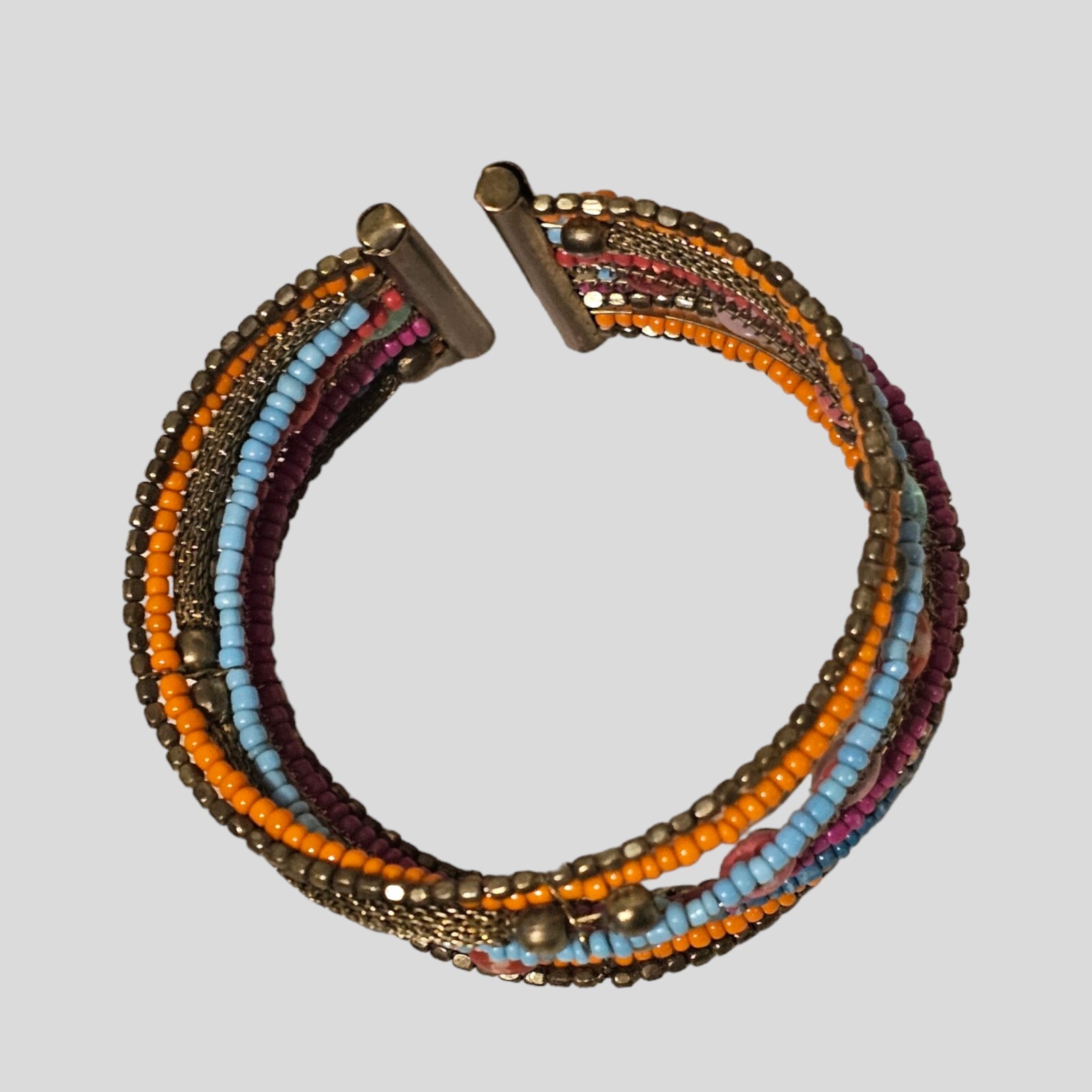 Beaded Wire Cuff Multi Band Bangle Bracelet Beads One Size Fits Most