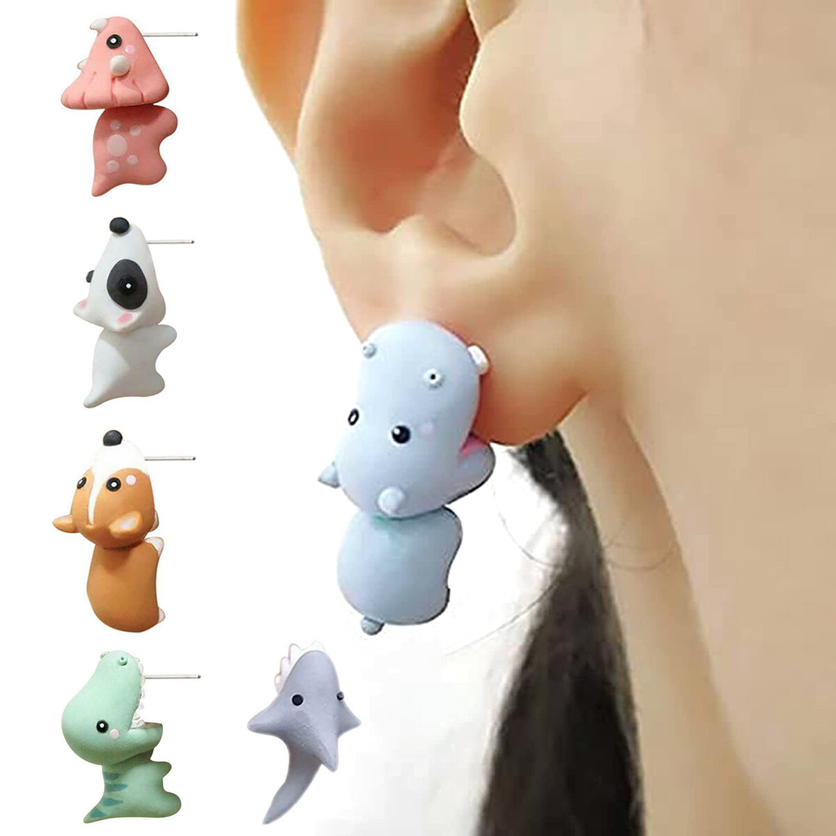 1 Pair Cute Animal Earring Bite Your Ear Cartoon Dinosaur Ear Studs Women Girls