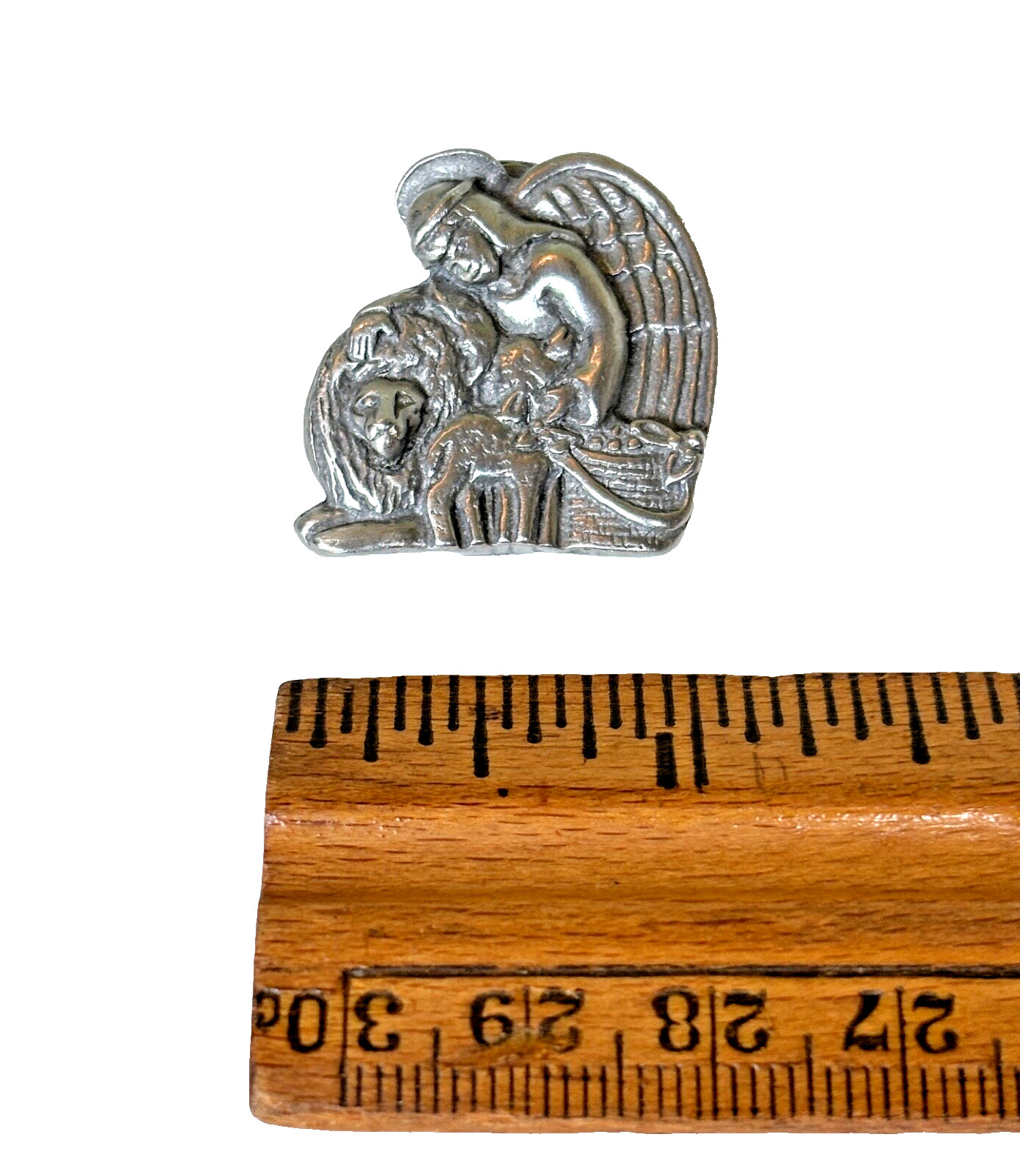 Longaberger Peace Angel Fine Pewter Pin Brooch Lion Lamb Country Cottage 1″ NWT
