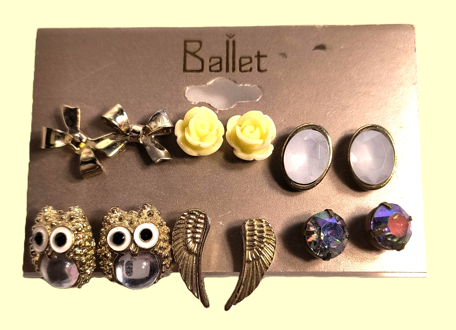NWT Ballet 6 Pair Stud Earring Collection Assorted Colors &Shapes Acrylic/Metal