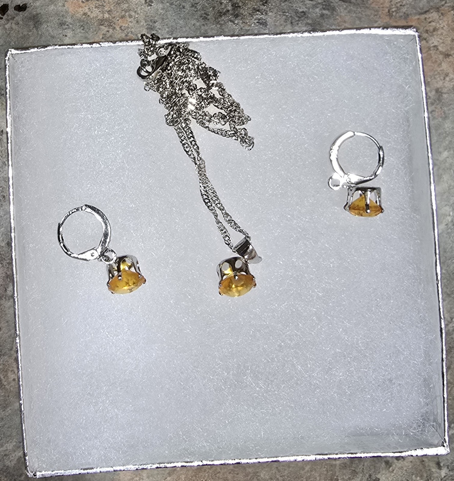 Gold Crystal & Silver Tone Necklace & Earring Set With Gift Box