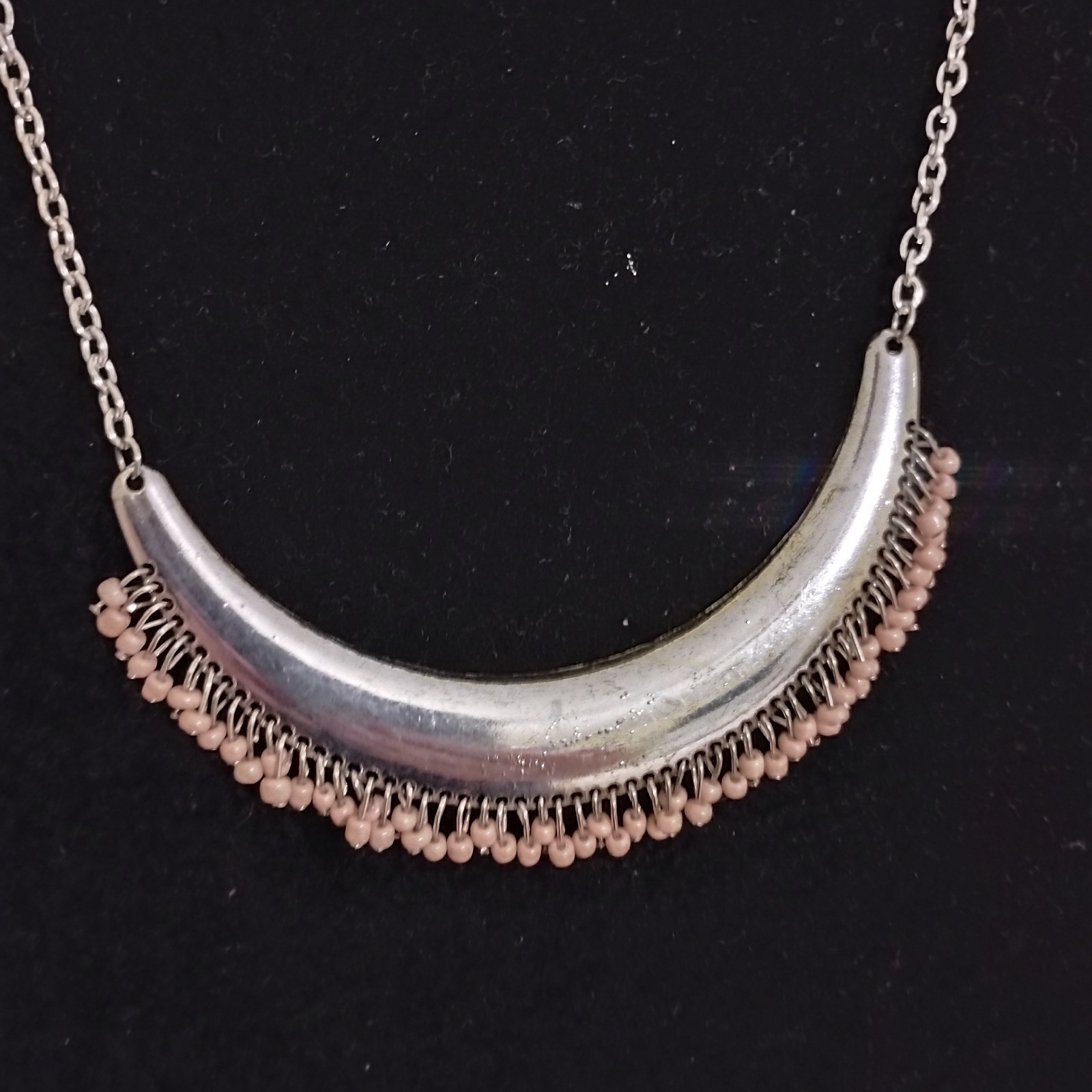 Silver Tone Cable Chain Necklace Crescent Pendant Lobster Clasp Metal