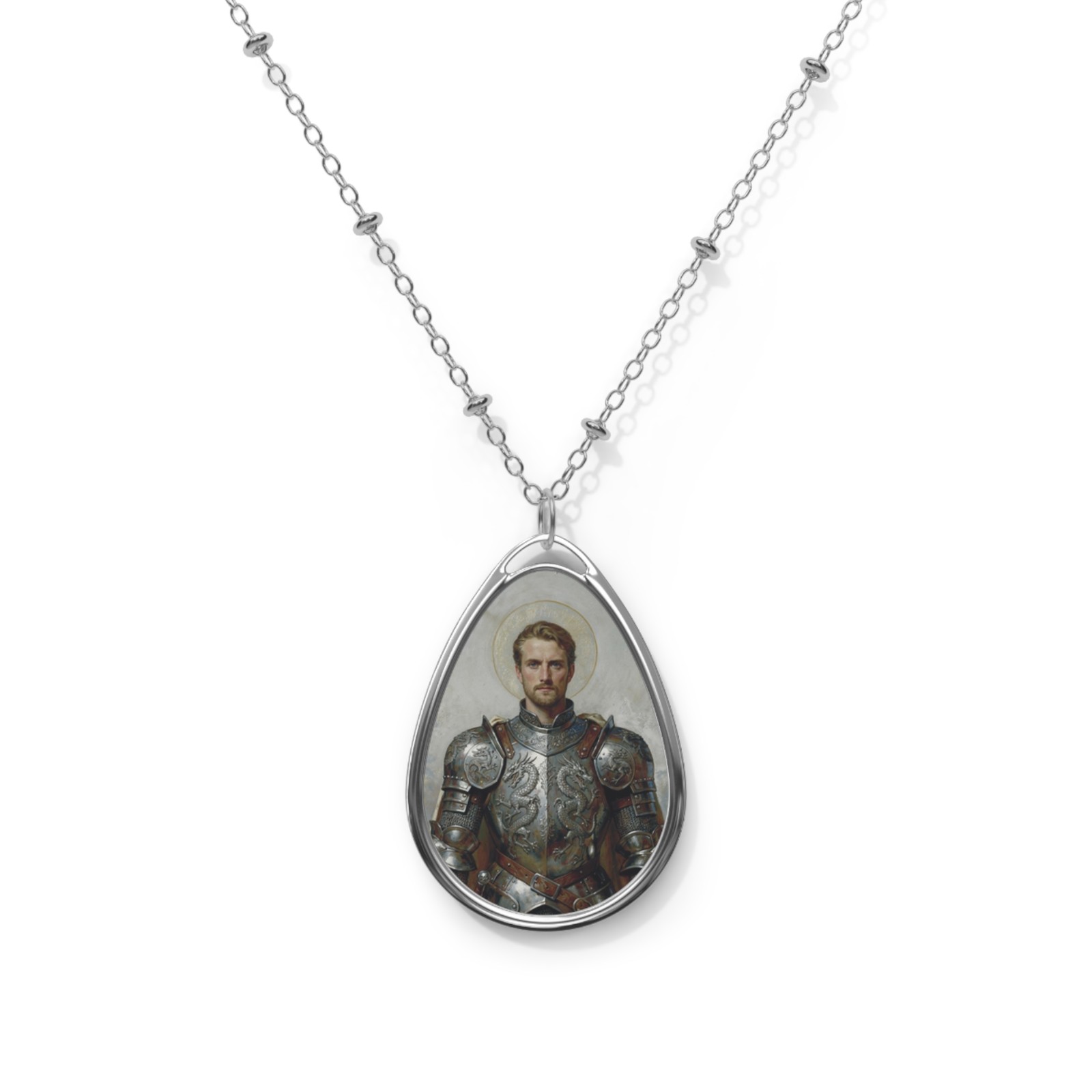 Saint George, Oval Pendant Necklace, Christian Gift