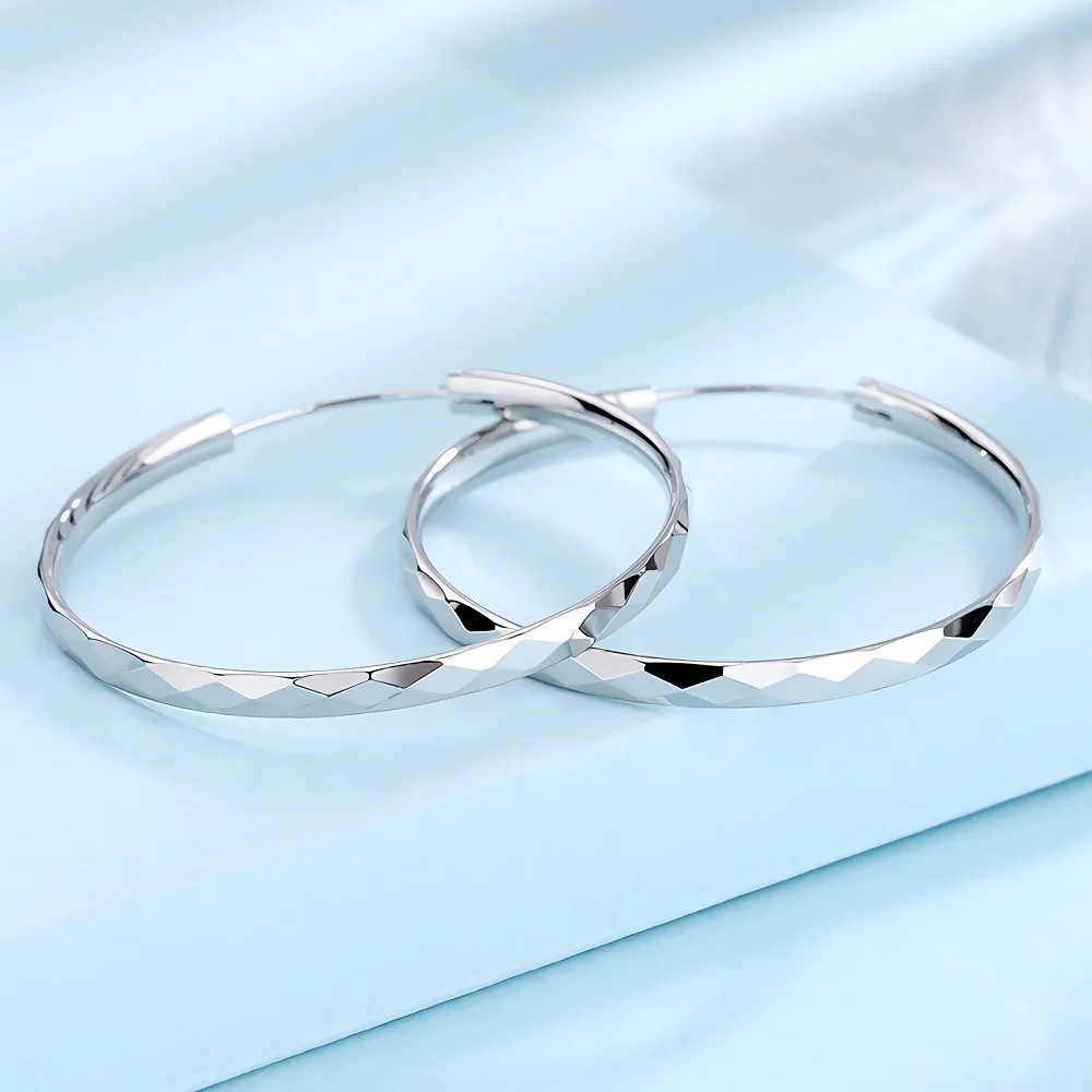 925 Sterling Silver 5CM Large Hoop Earrings Women Wedding Party Jewelry