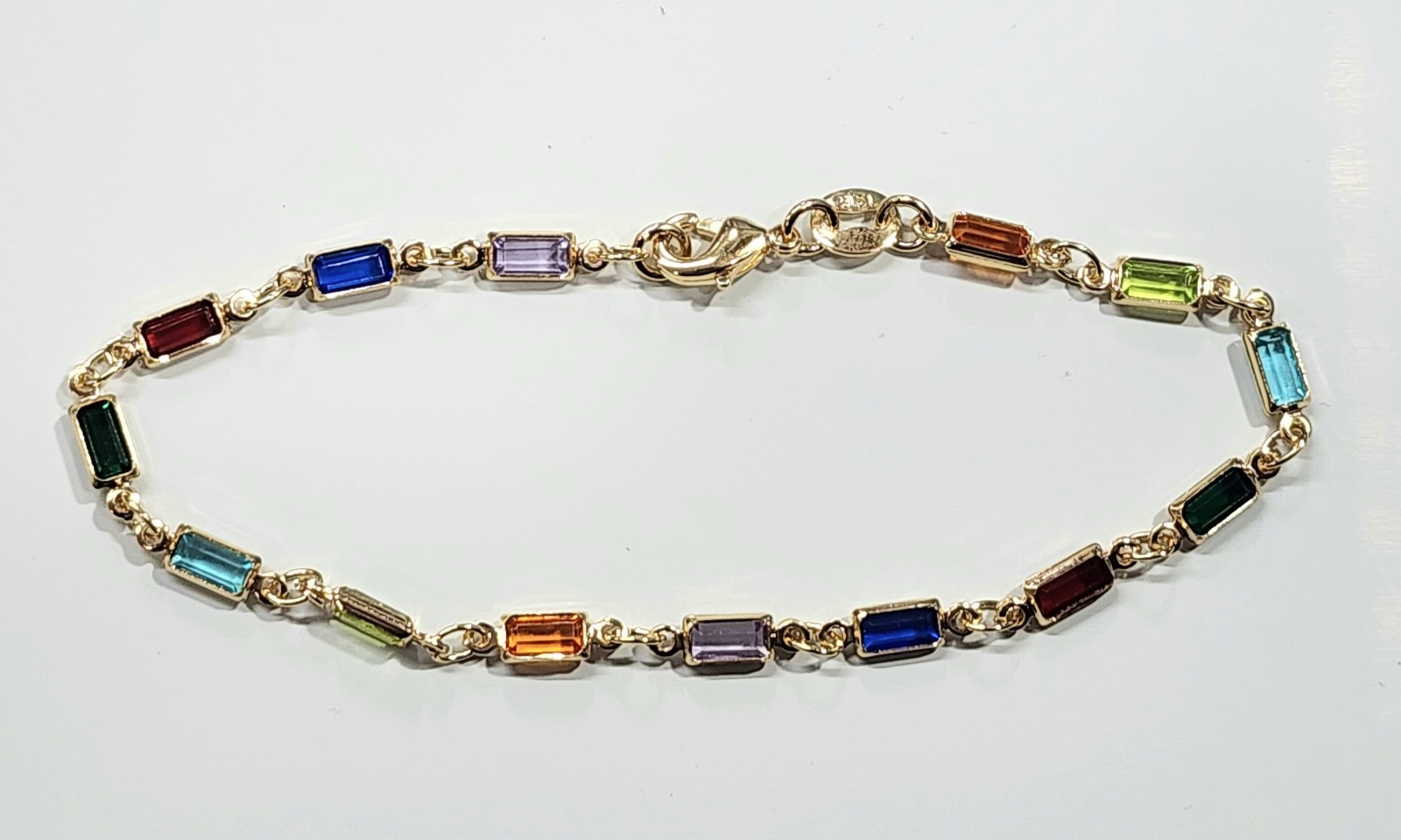 18k Gold Filled Thin Rectangle Bracelet Dark Multi Color Stones 7.5 inch Long