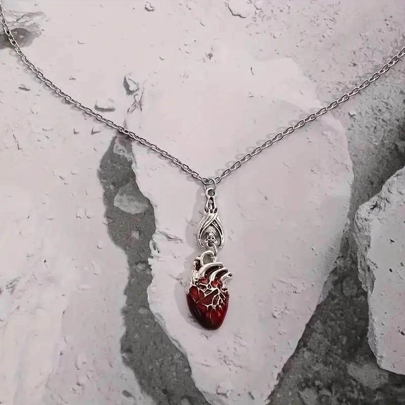 Gothic Vampire Bat Bloody Heart Pendant Necklace Pagan Witch Halloween Jewelry