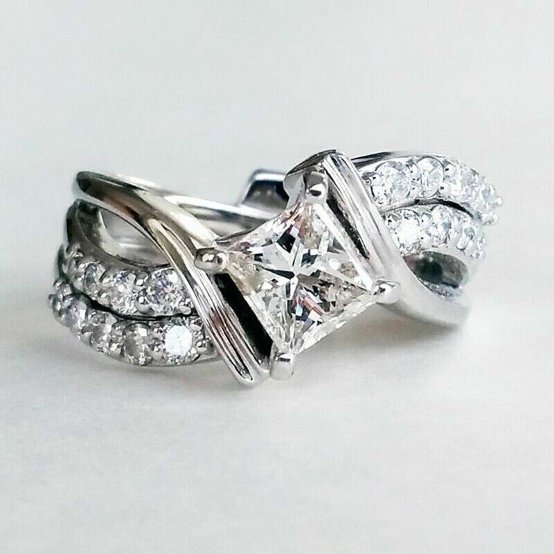 2.30Ct Princess Simulated Diamond Women’s Wedding Ring In 14K White Gold Plated