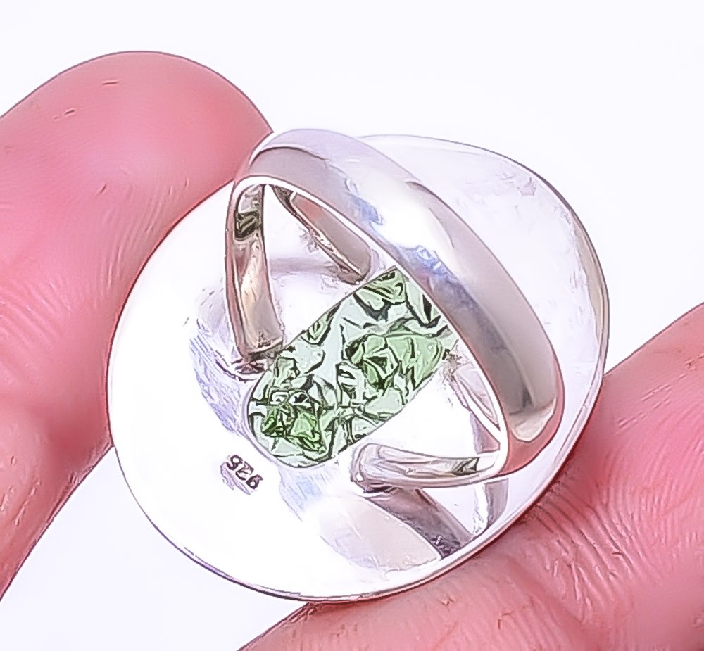 Moldavite Silver Handmade Jewelry Ring s.8 A346