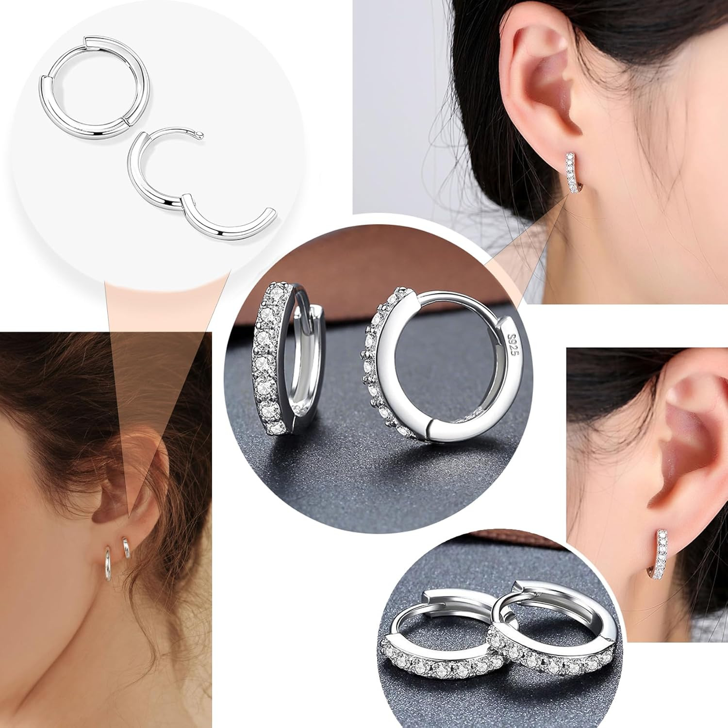 Surgical Steel Flat Back Earrings Set for Multiple Piercing Sensitive Ears,Sterl