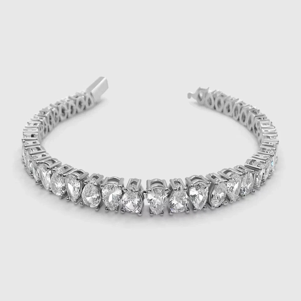 8Ct Pear Cut Simulated Diamond Women Tennis Link Bracelet 14k White Gold Plated