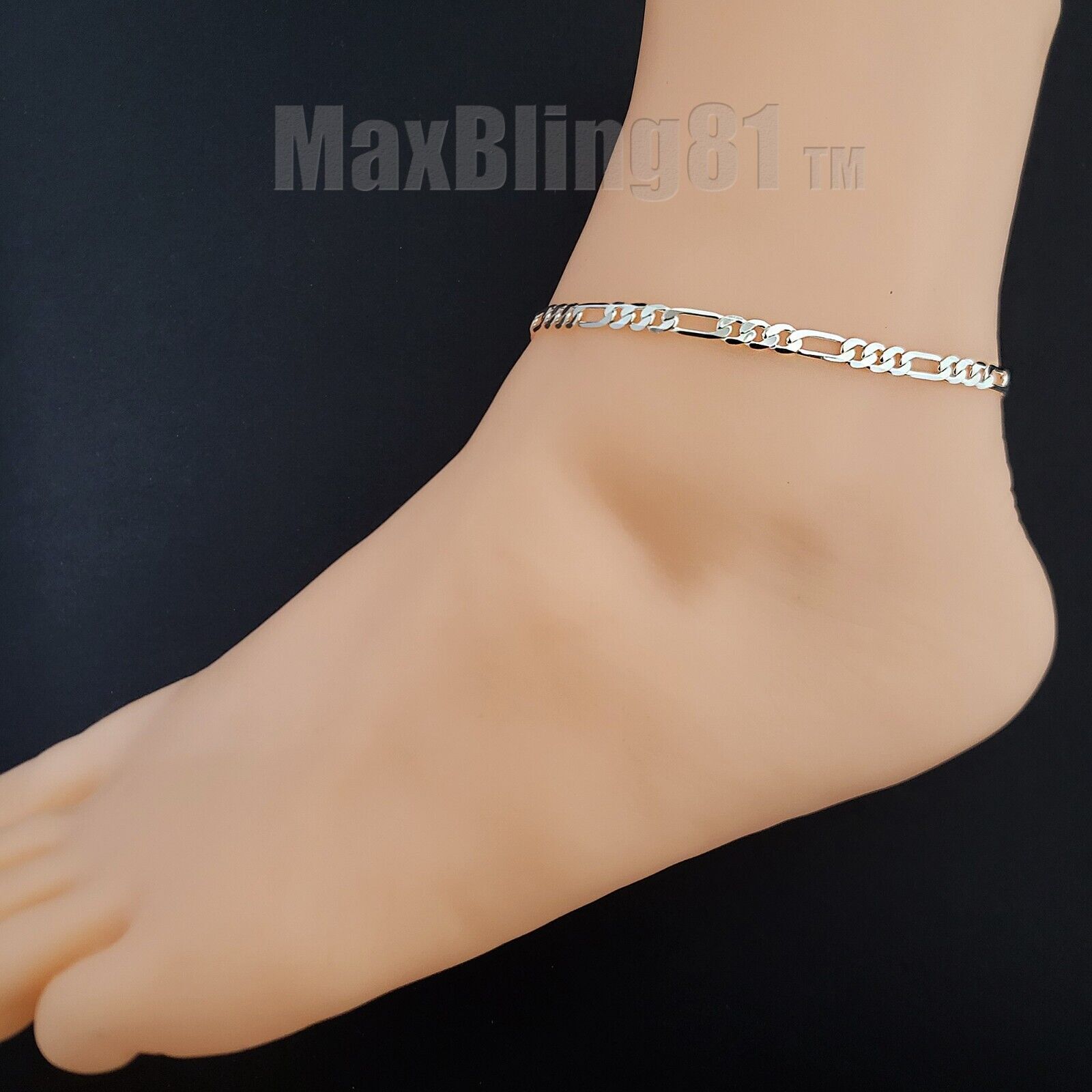 925 STERLING SILVER FIGARO LINK CHAIN 4mm 10″ FASHION BLING ANKLET BRACELET