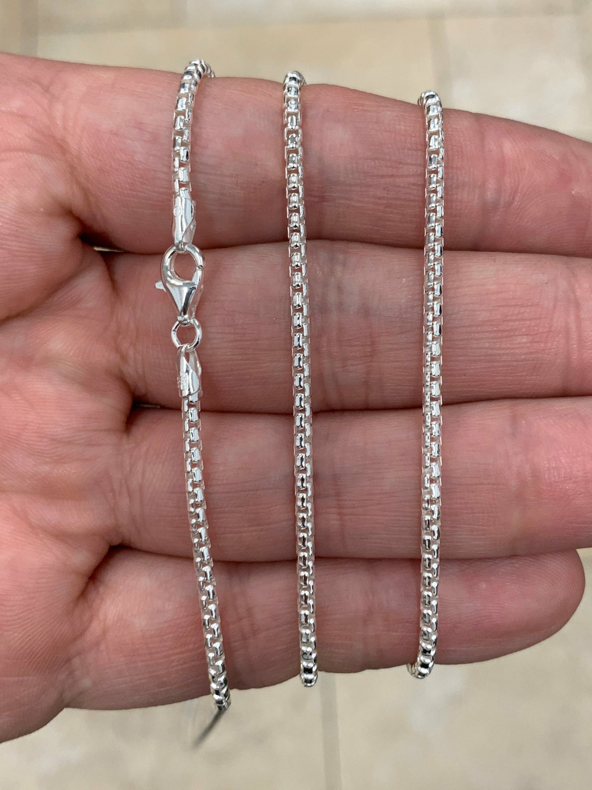 18K White Gold Filled Tarnish/Lead-Free Italian 20″ 2mm Round Box Chain Necklace