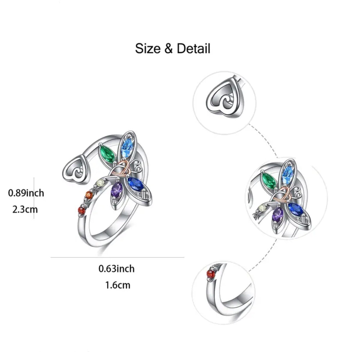 Boutique Dragonfly Heart Ring Blue Purple Green Adjustable Art Deco Style 🛍️