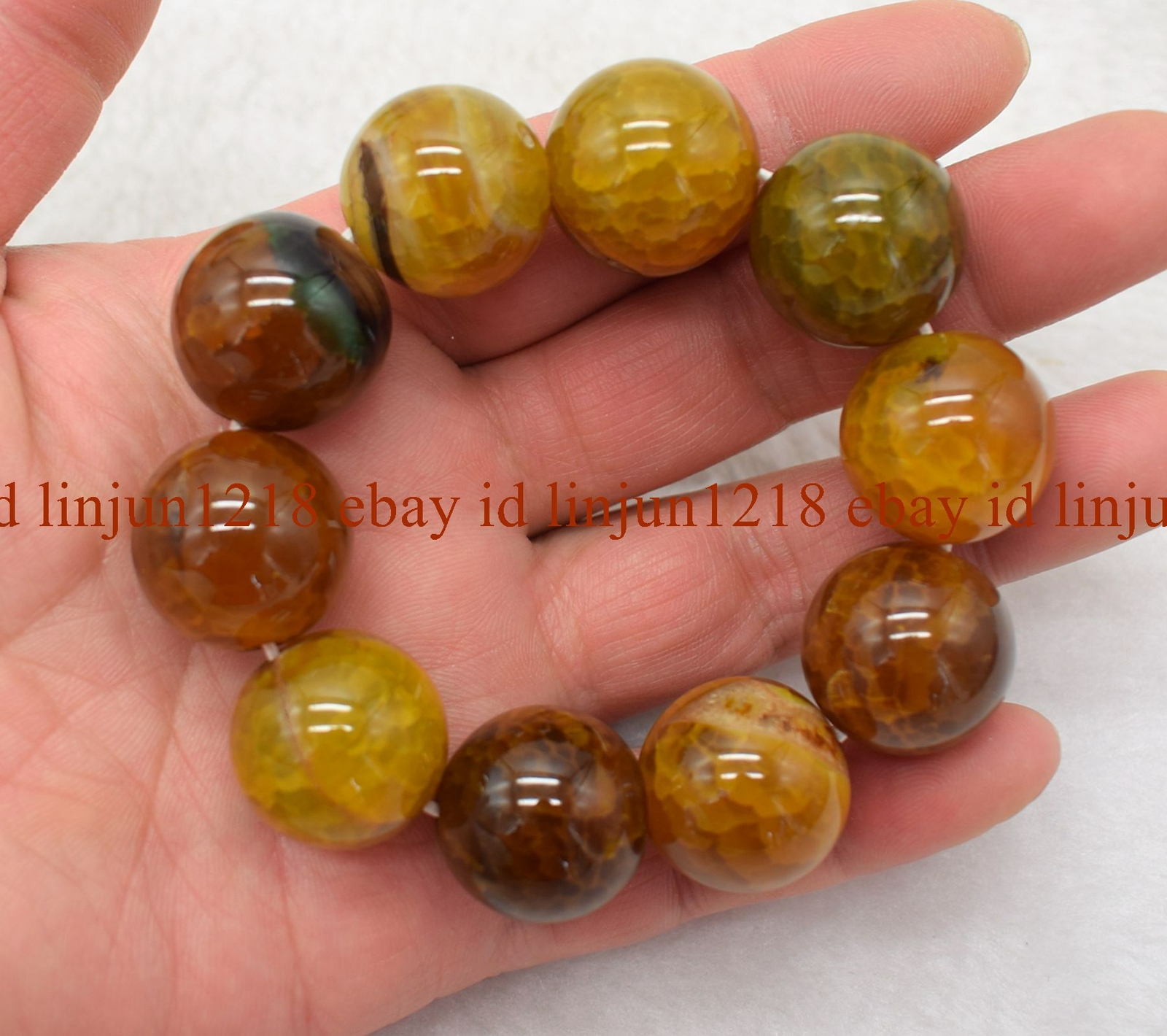 Rare Huge 20mm Yellow Dragon Veins Agate Round Beads Elastic Bracelet 7.5″ AAA