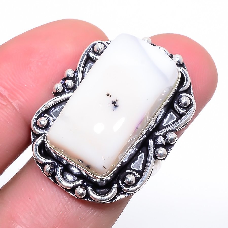 Natural Brazilian Dendritic Opal 925 Silver Plated Jewelry Ring s.6 LR-6810
