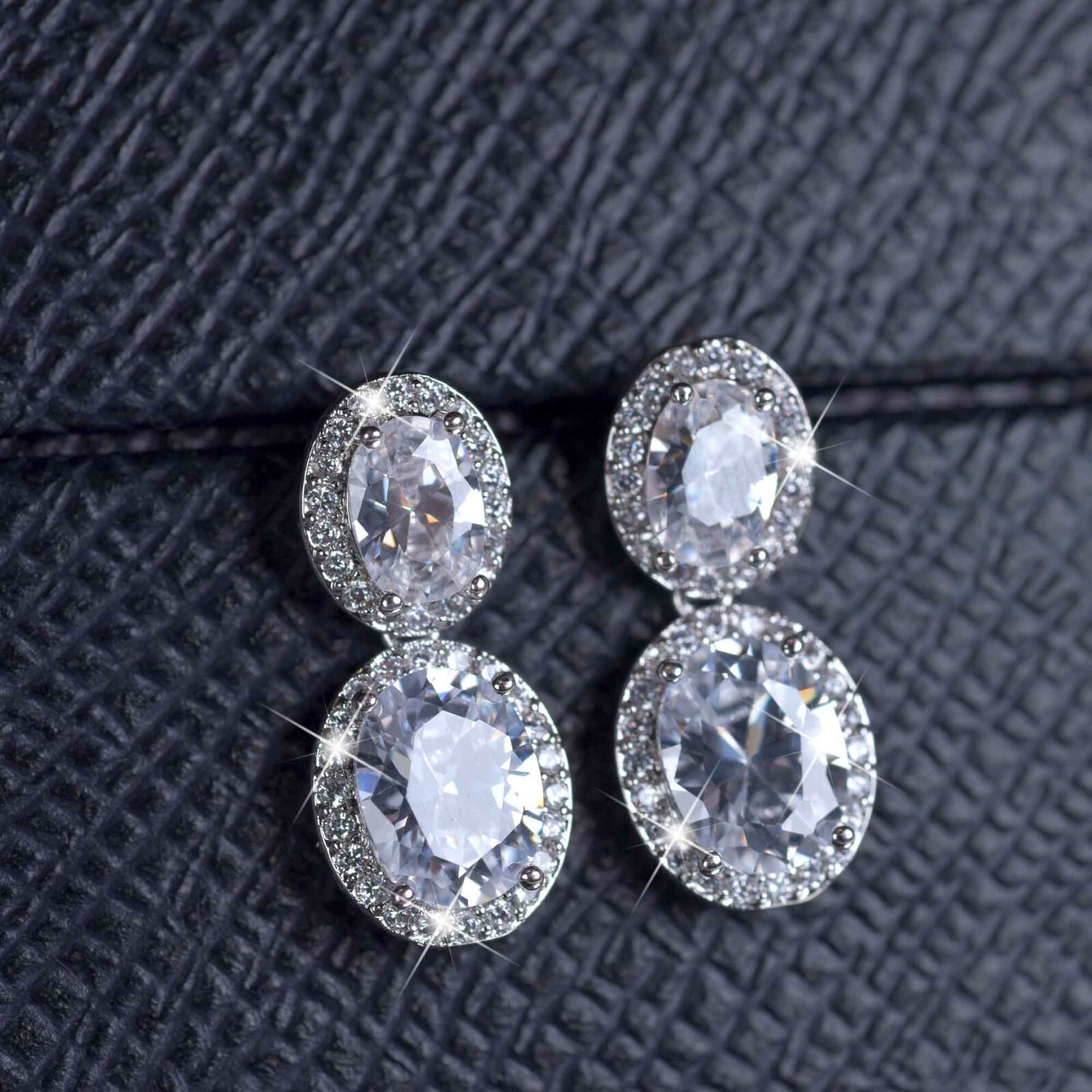 18k white gold made with Swarovski crystal stud silver oval drop dangle earrings