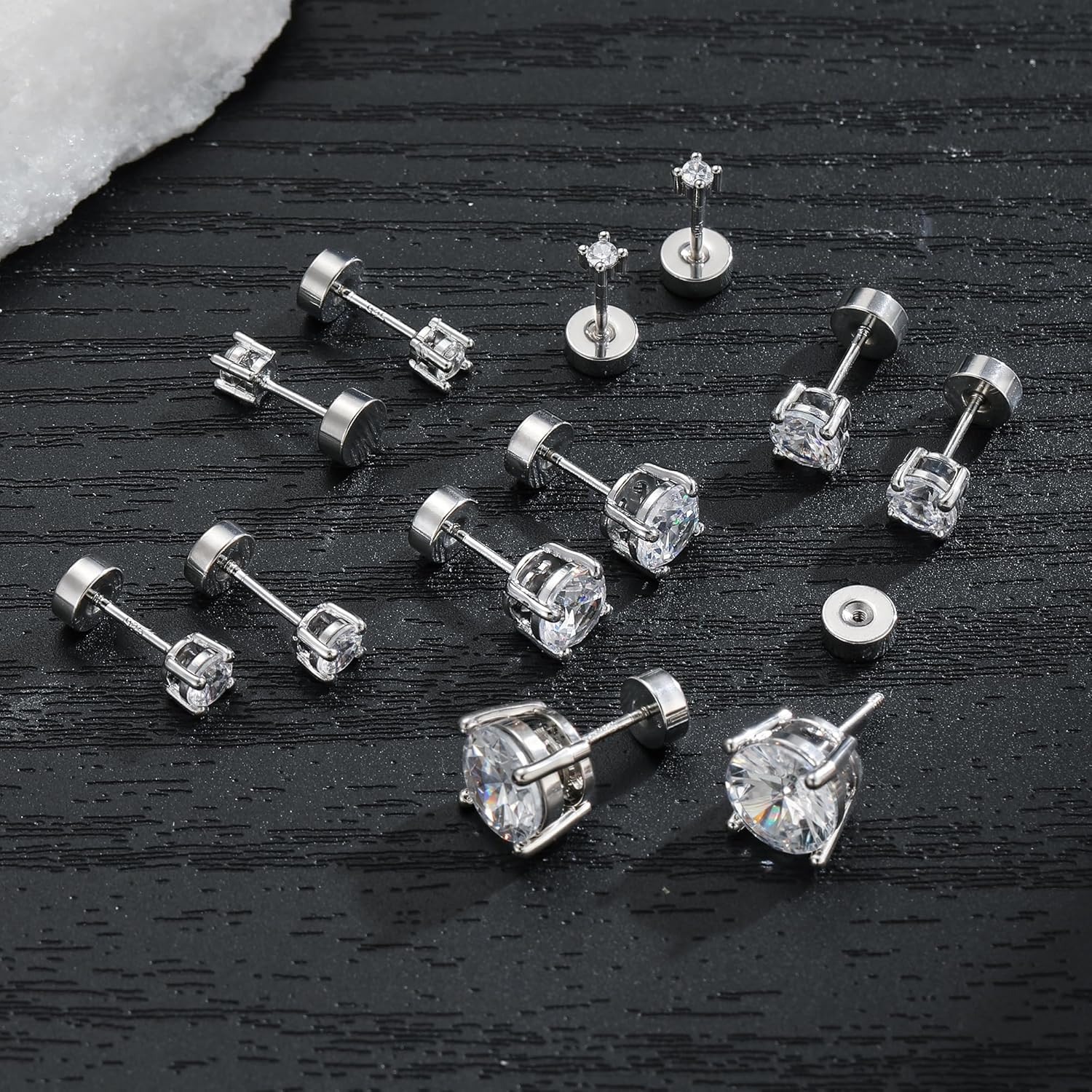6 Pairs Hypoallergenic Silver Flat Back Earrings for Women,Stud Trendy Jewelry