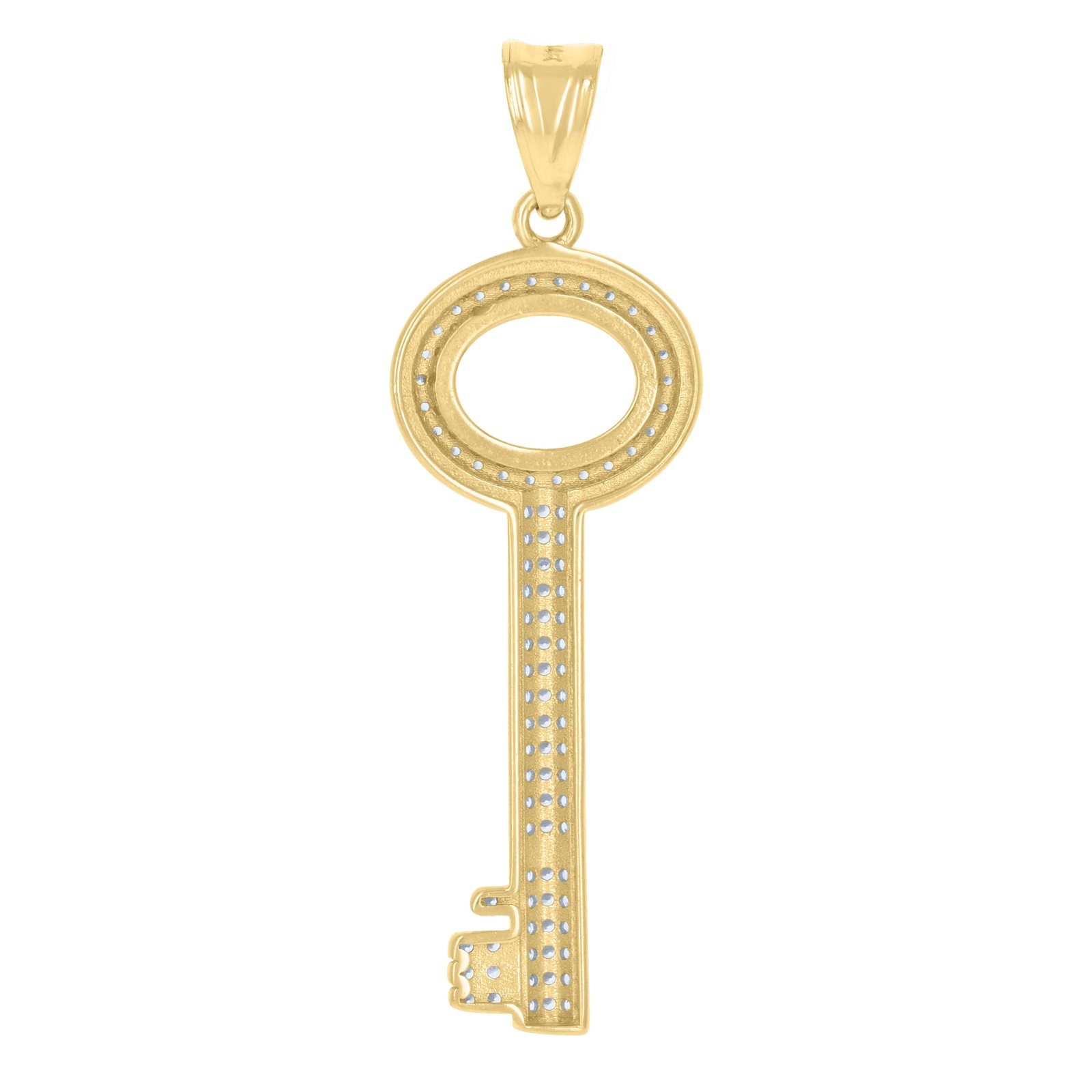 10K Yellow Gold Round CZ Unisex 1.75″ Iced Out Charm Circle Lock & Key Pendant
