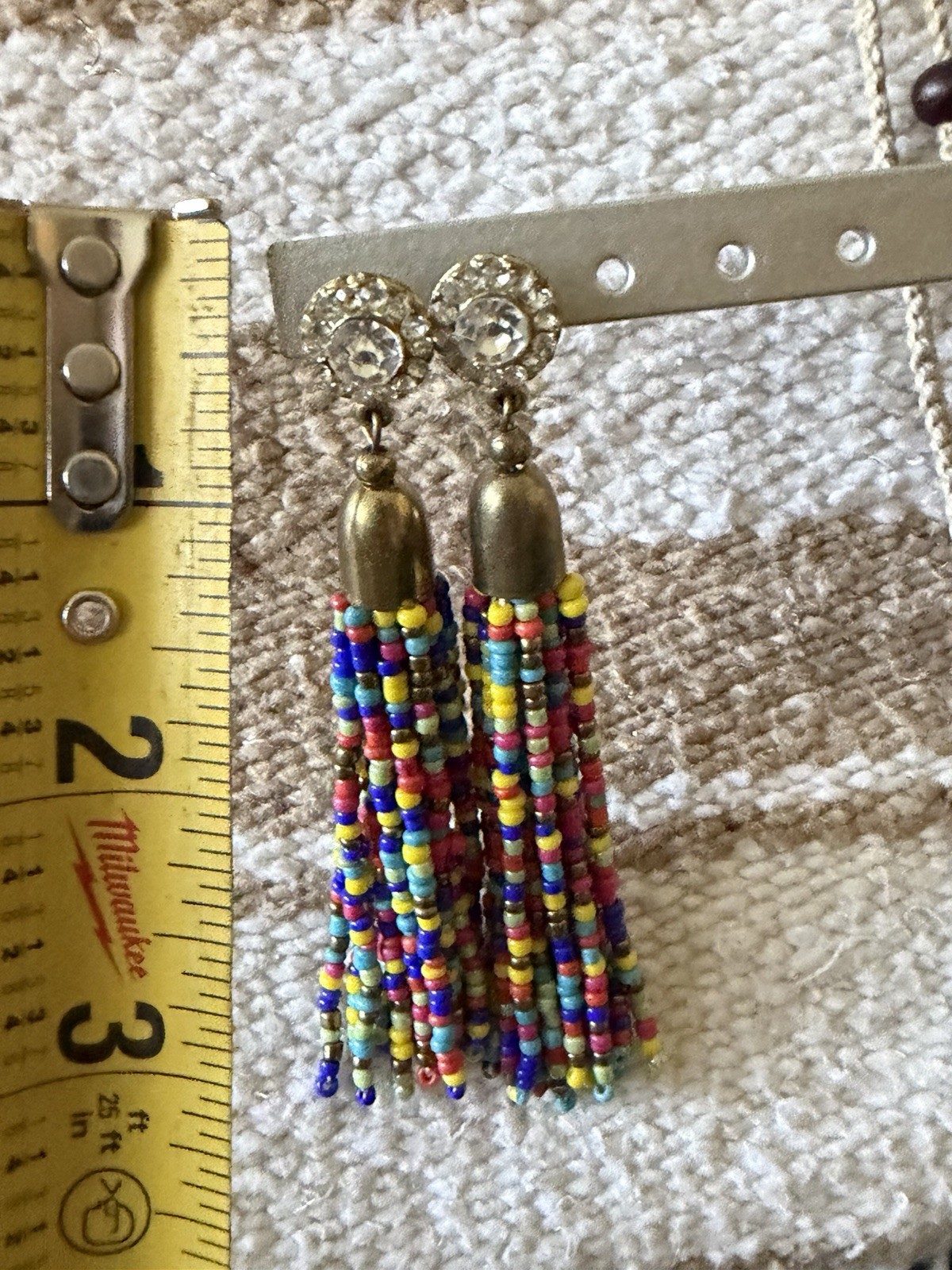 Beaded Tassle Crystal Rhinestone Rainbow Earrings Boho