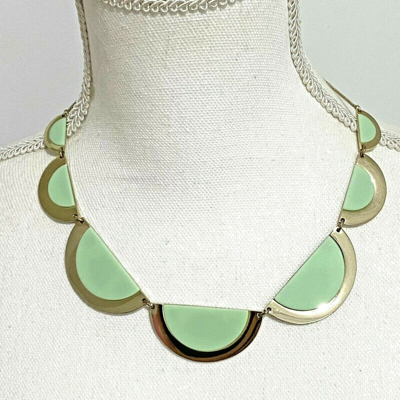 Ann Taylor LOFT Semi Circle Cluster Necklace 18″ Gold Tone Trim Seafoam Green